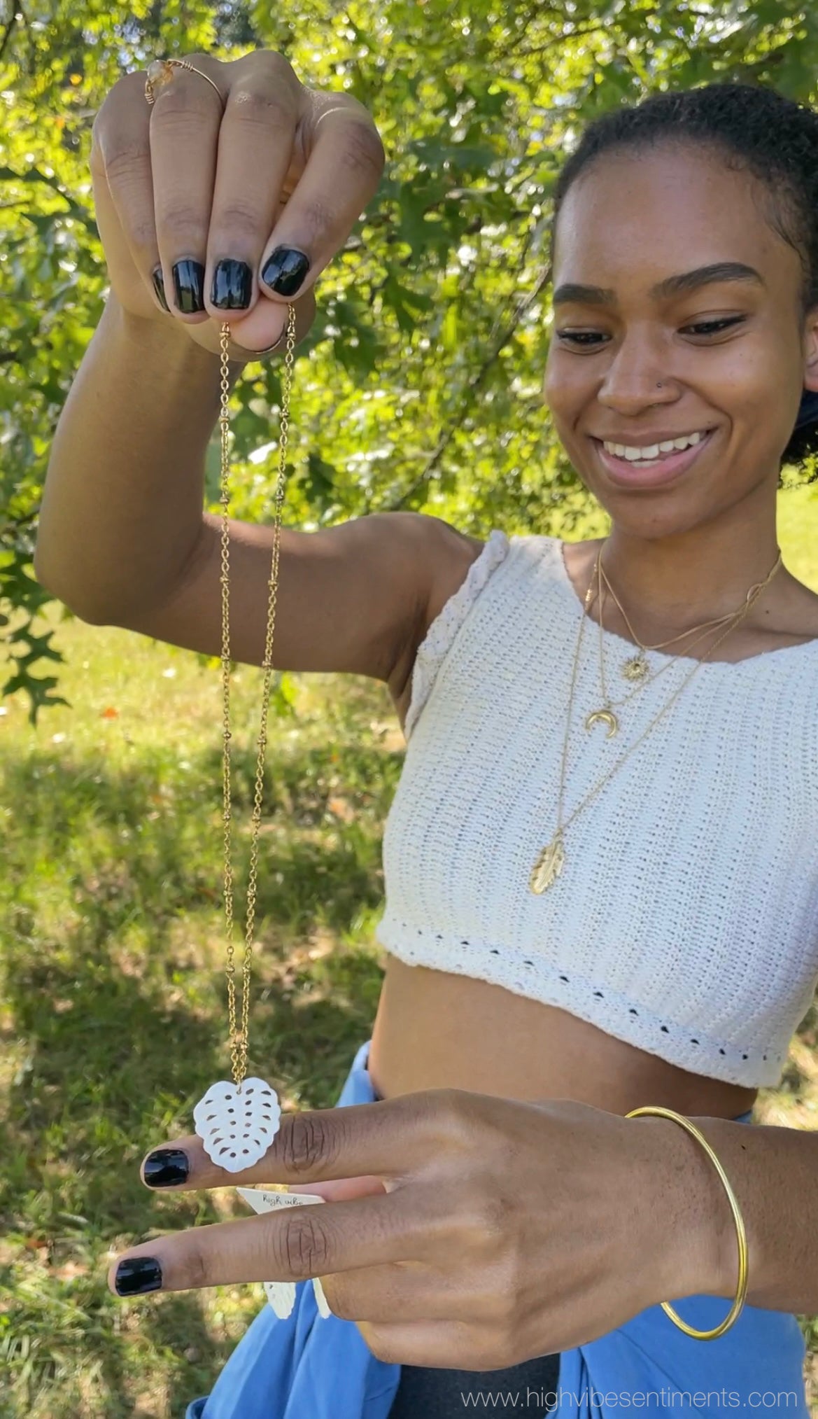 High Vibe Sentiments, Shell Monstera Necklaces