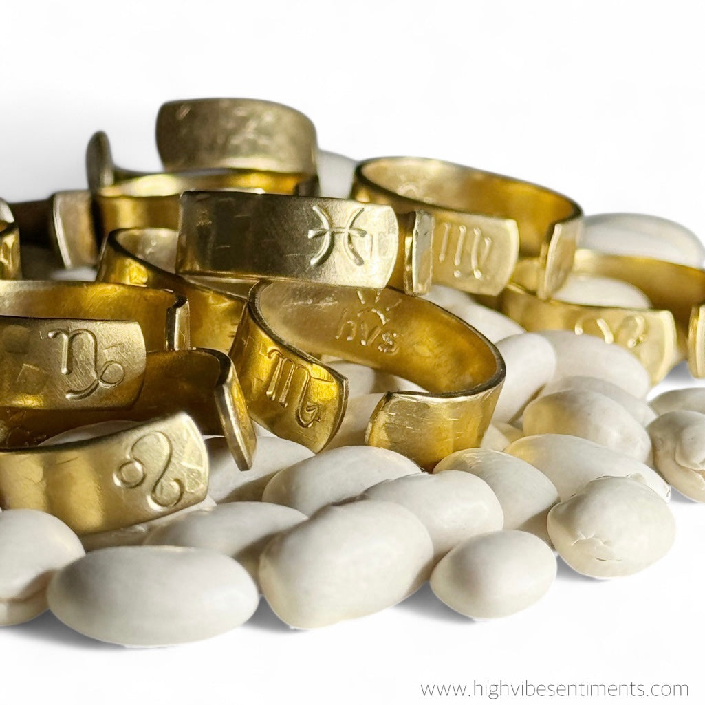 High Vibe Sentiments Brass Zodiac Rings