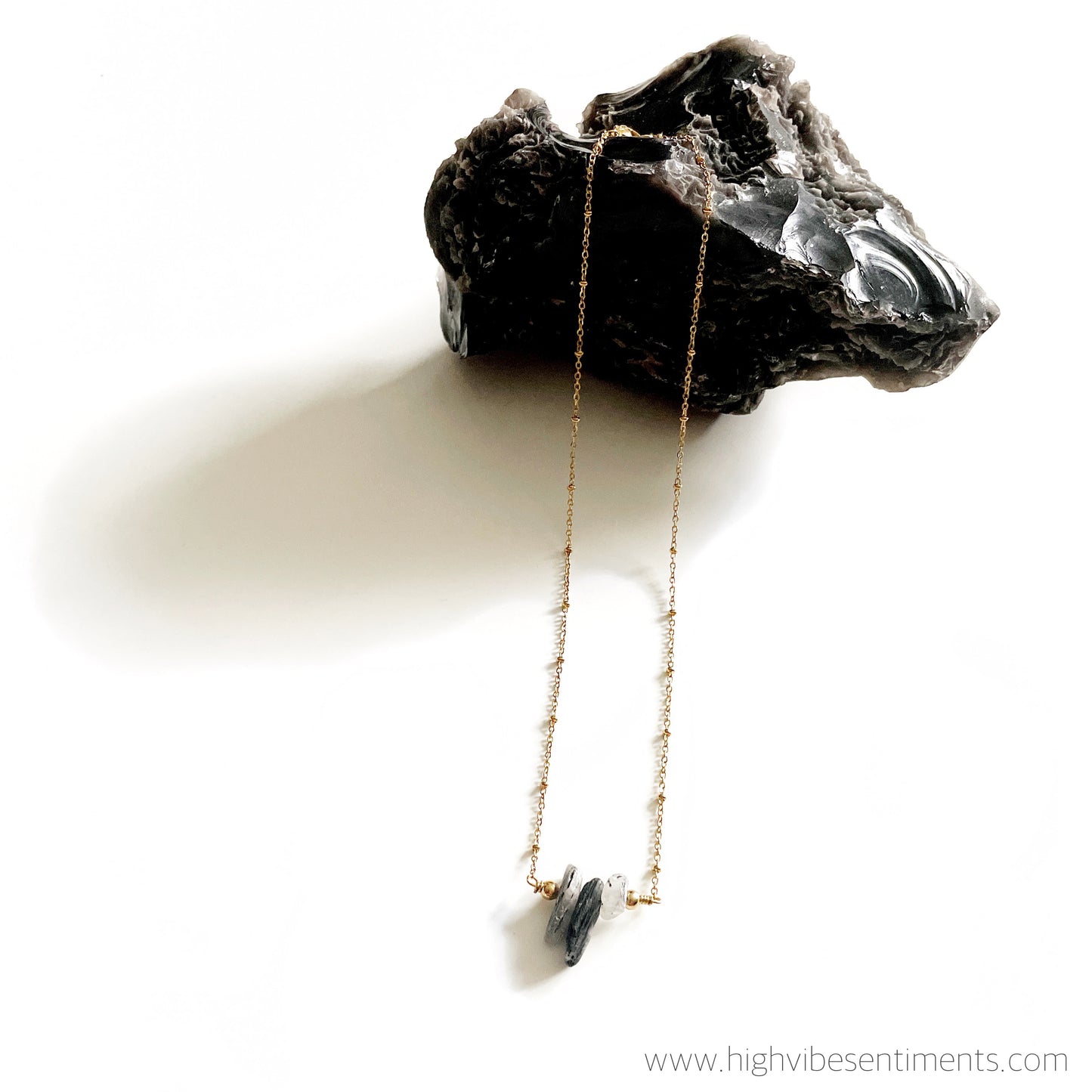 Beaded Tourmalinated Quartz Necklace