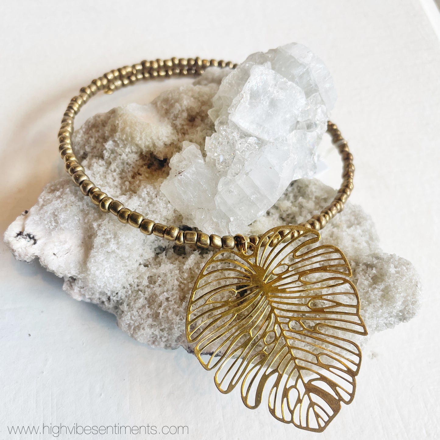 Brass Monstera Beaded Choker