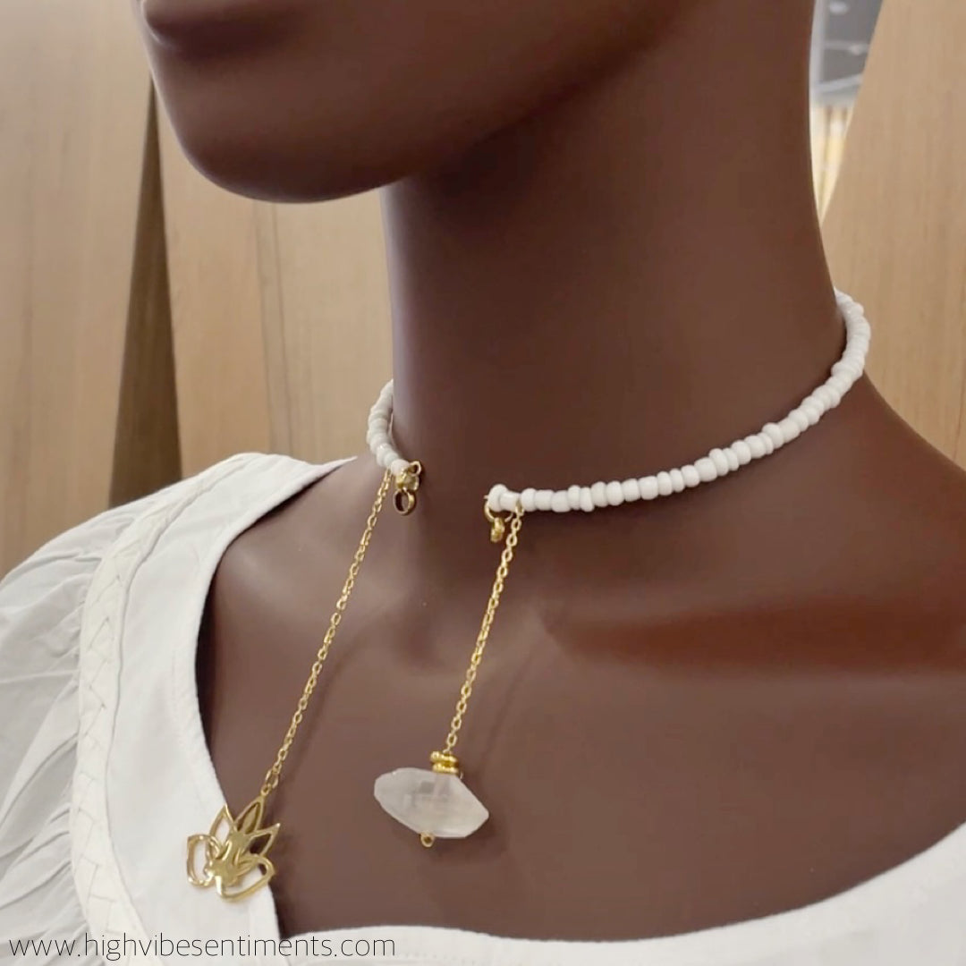 High Vibe Sentiments Beaded Lotus choker