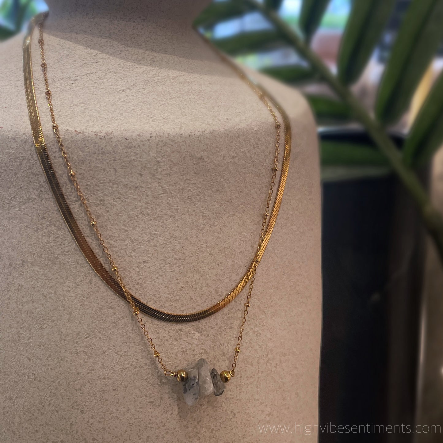 Beaded Tourmalinated Quartz Necklace