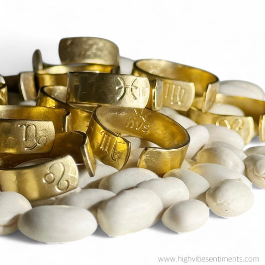 High Vibe Sentiments Brass Zodiac Rings