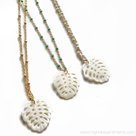 High Vibe Sentiments, Shell Monstera Necklaces 
