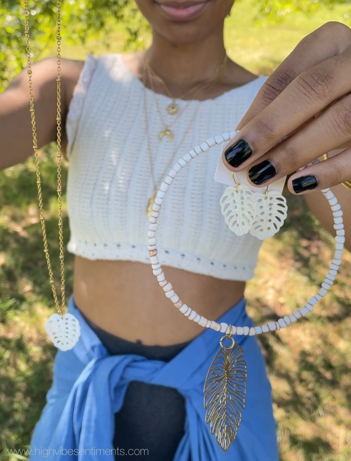 Brass Monstera Beaded Choker