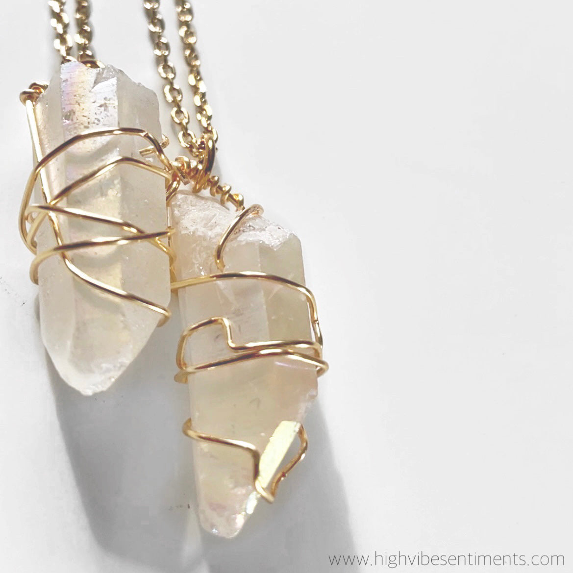 High Vibe Sentiments Wire Wrapped Titanium Quartz Necklace
