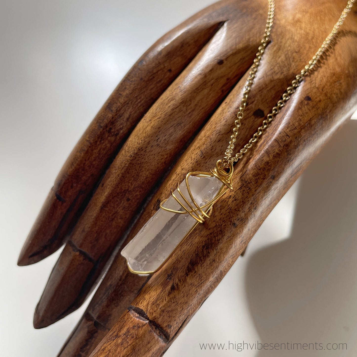 High Vibe Sentiments, Wire Wrapped Raw Quartz Necklace