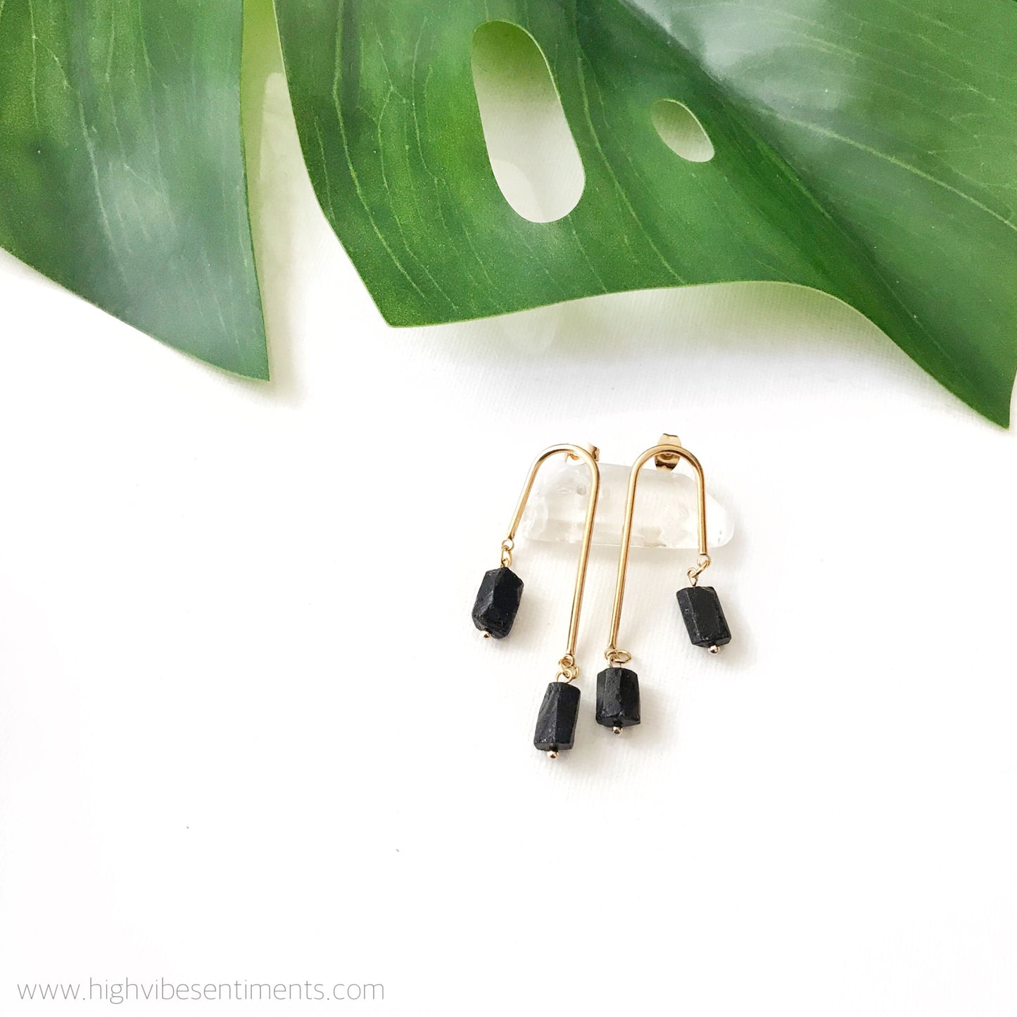 High Vibe Sentiments, Black Tourmaline “Phases” Dangles