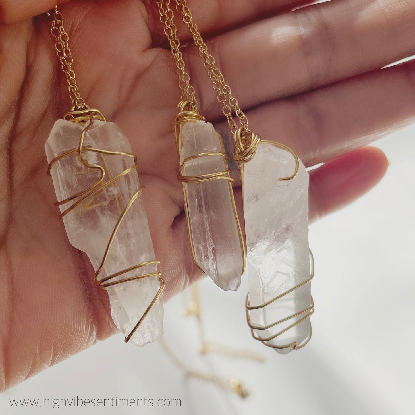High Vibe Sentiments, Wire Wrapped Raw Quartz Necklace
