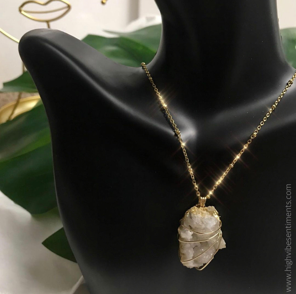 High Vibe Sentiments Wire Wrapped Druzy Drop Necklace