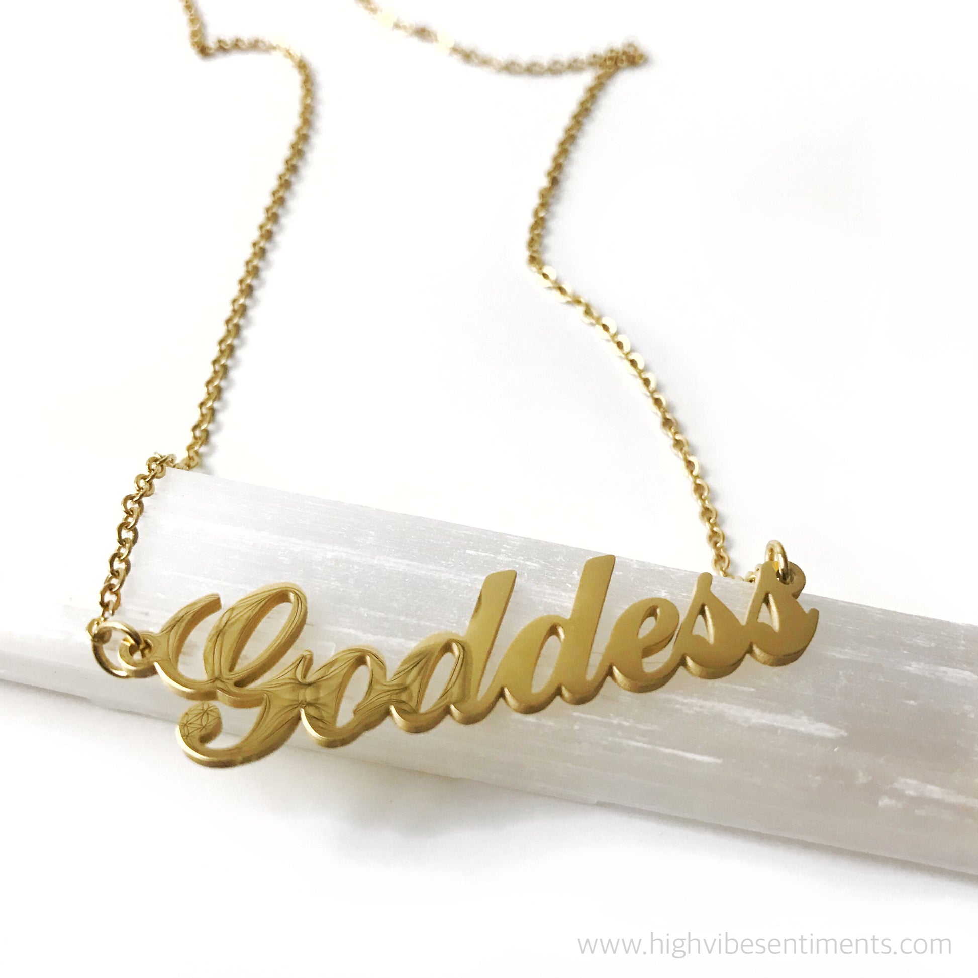 High Vibe Sentiments Goddess Nameplate Necklace