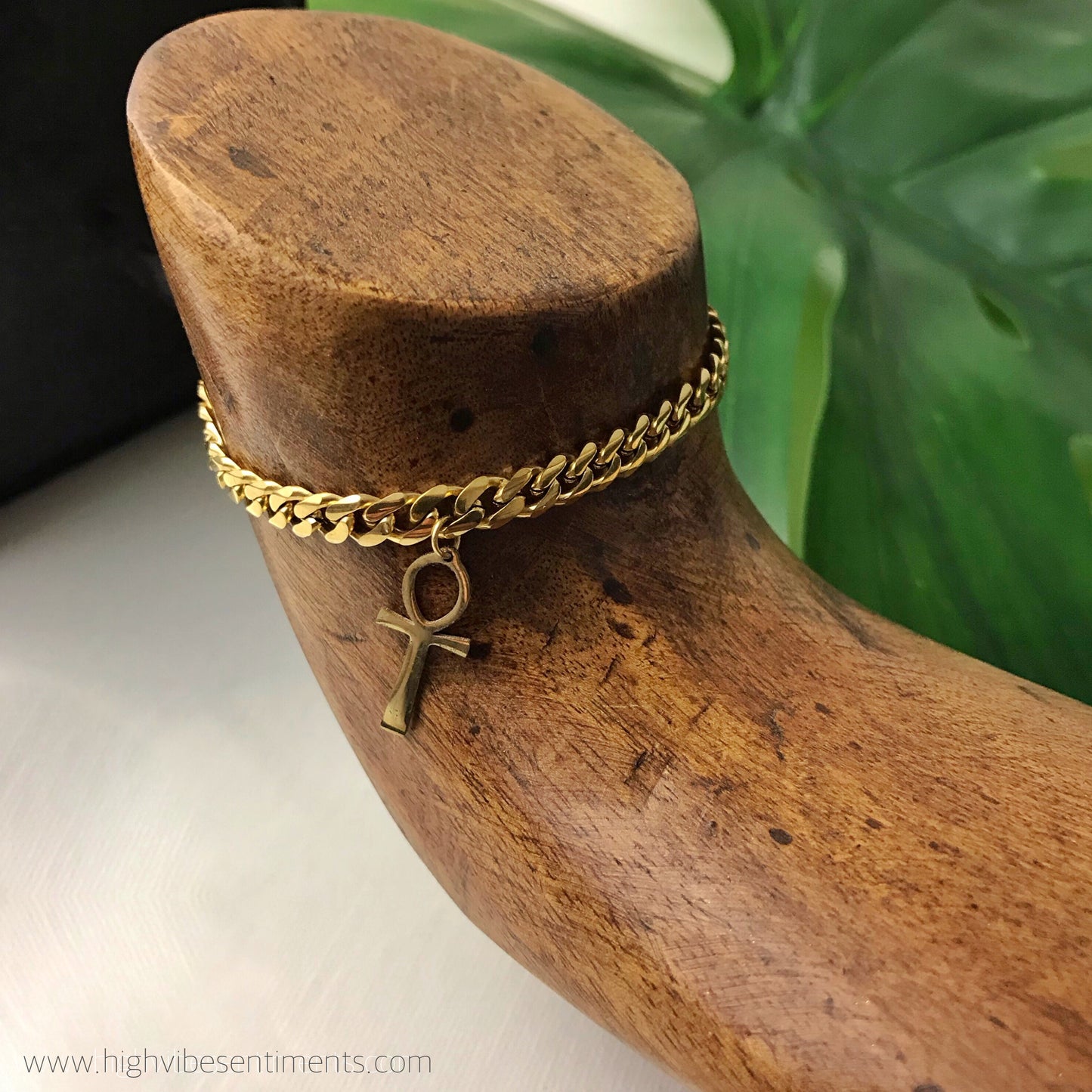 High Vibe Sentiments Cuban Link Ankh Bracelet