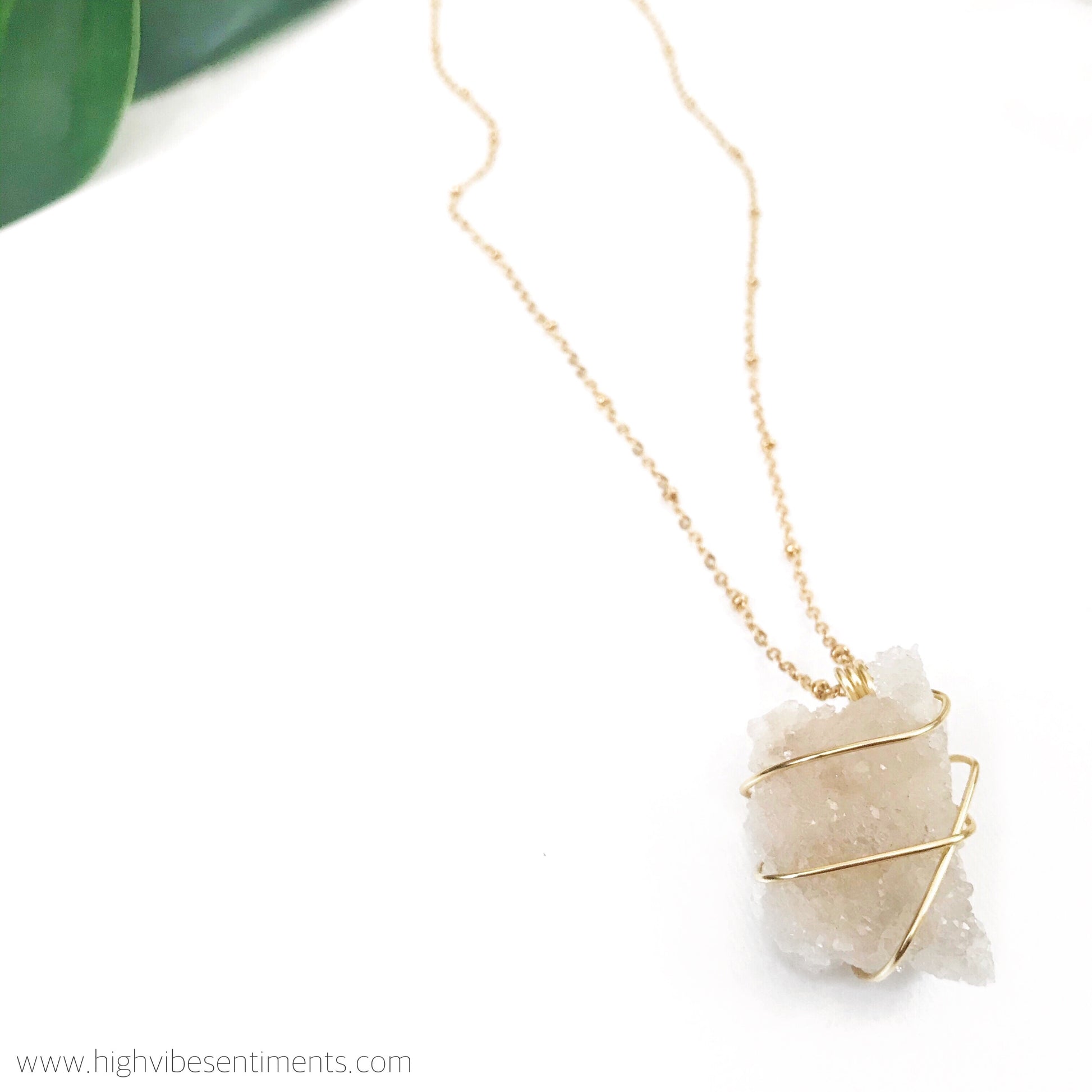 High Vibe Sentiments Wire Wrapped Druzy Drop Necklace