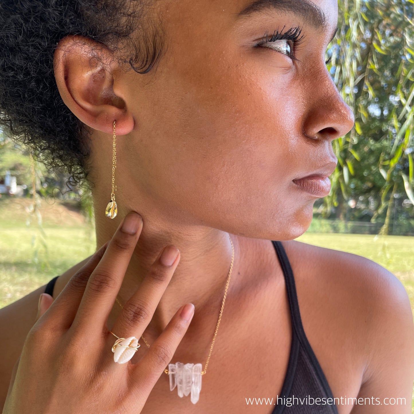 High Vibe Sentiments, Wire Wrapped Cowrie Shell Ring