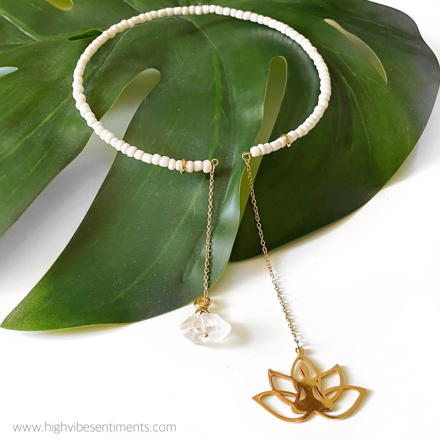 High Vibe Sentiments Beaded Lotus choker