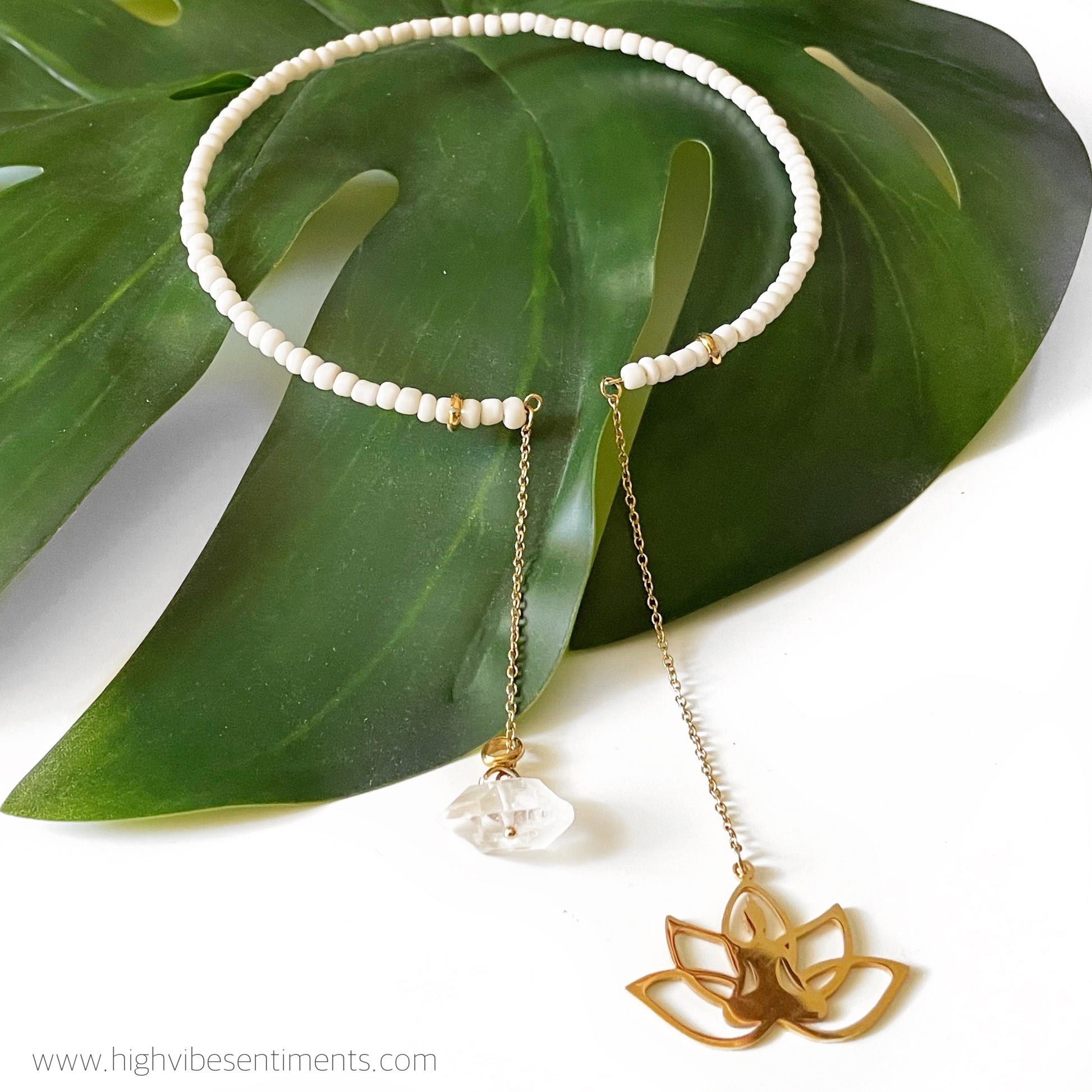 High Vibe Sentiments Beaded Lotus choker