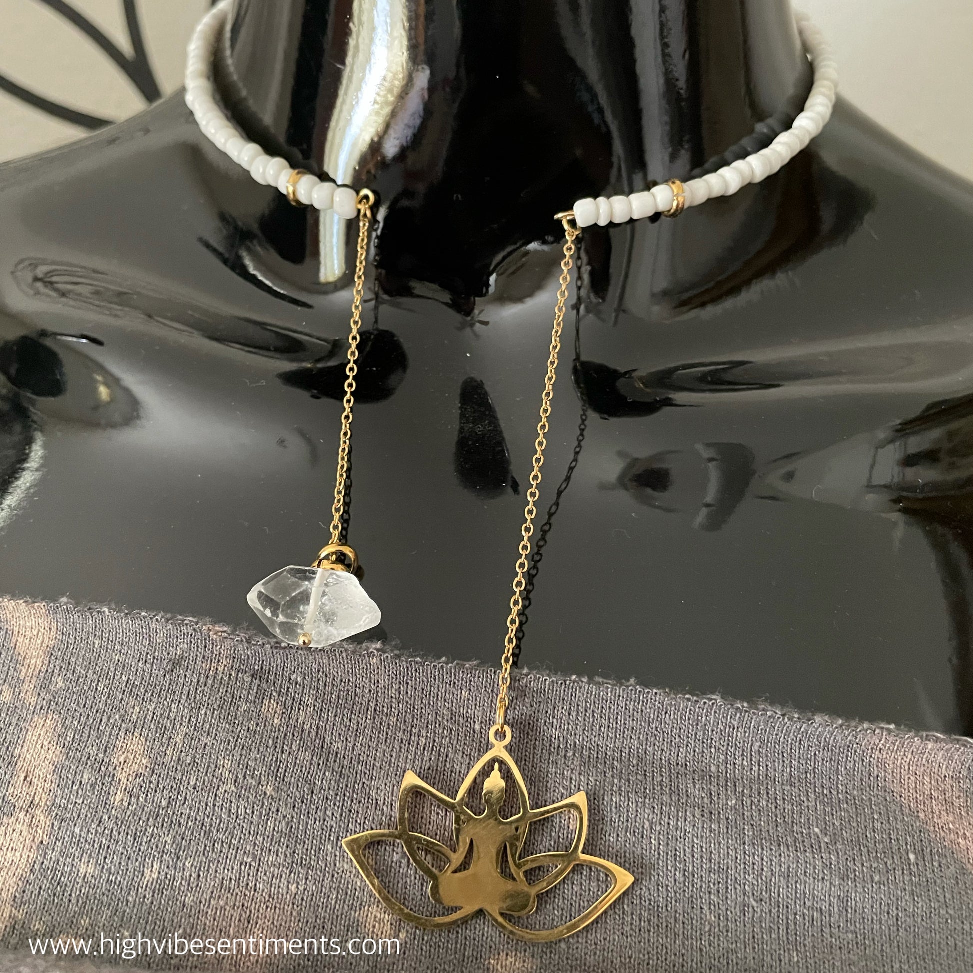 High Vibe Sentiments Beaded Lotus choker