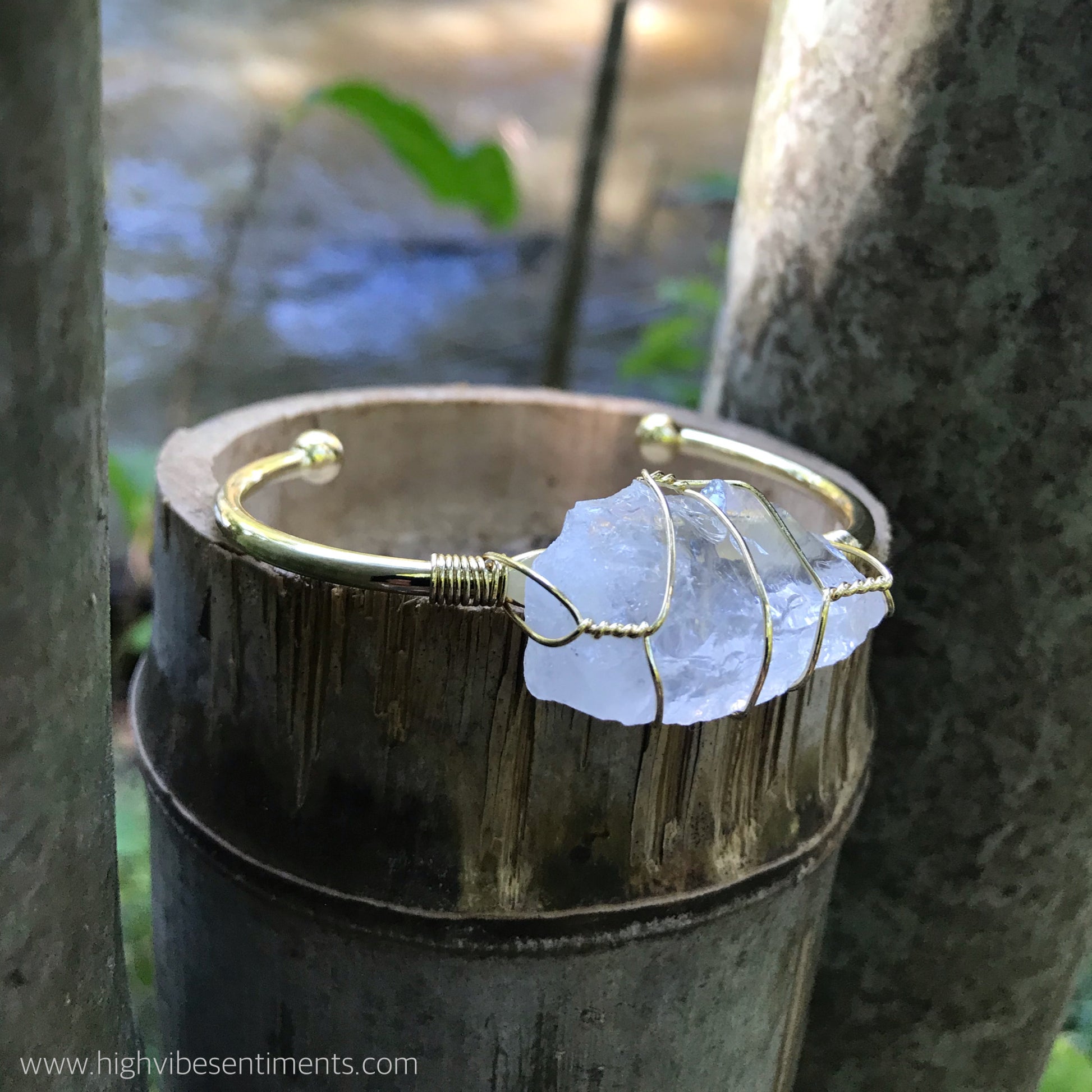 High Vibe Sentiments, Wire Wrapped Crystal Bangle